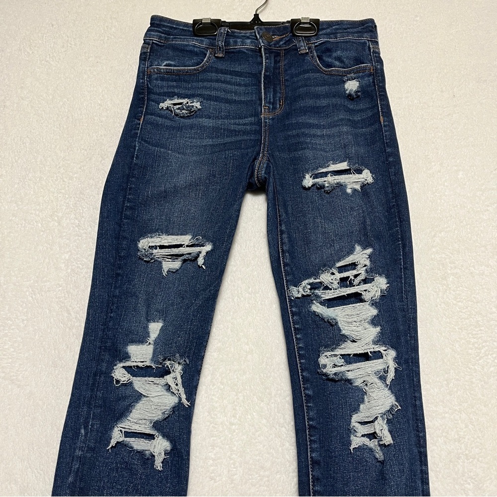 American Eagle Next Level Stretch Hi-Rise Jeggings Distressed Blue 4S - Picture 2 of 15